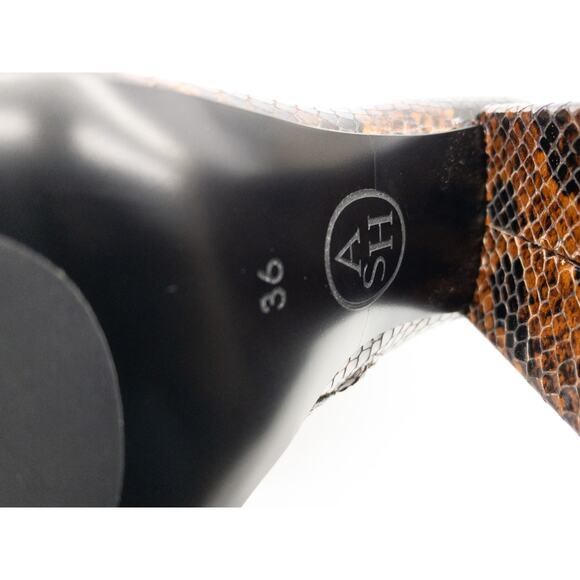 Ash Brown Snake Python Jade Square Toe Leather Block Heel Calf Boots 36 US 5 - Picture 9 of 15